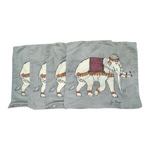 Jim Thompson Double Sided Thai Elephant Print Pillow 100% Silk Cover Lot of 4